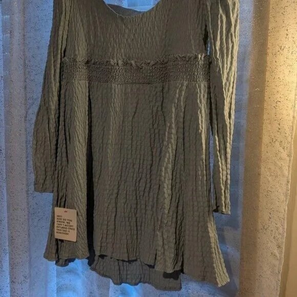 NWT ASOS Design Square Neck Shirred Textured Dusty Blue Long Sleeve Dress Size10 - Picture 7 of 12